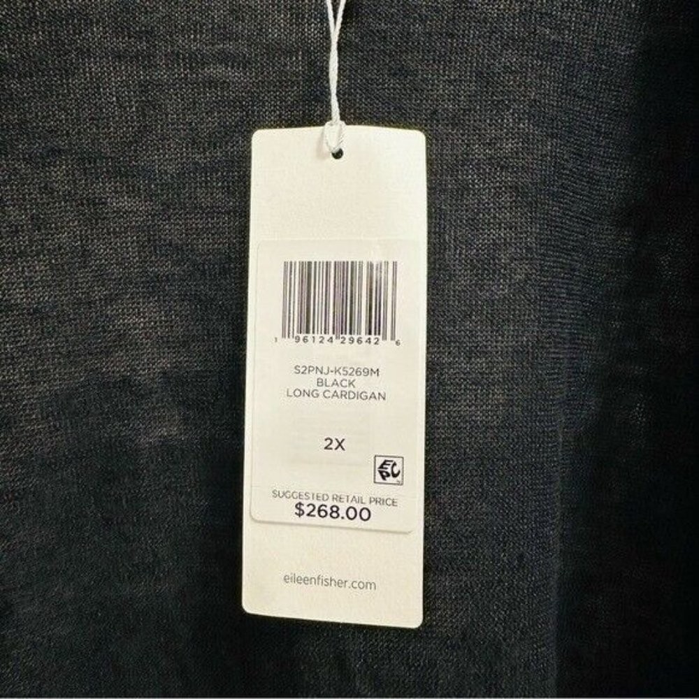 Eileen Fisher Organic Linen Cotton Jersey Long Cardigan Black Women’s Size 2X - Picture 7 of 10
